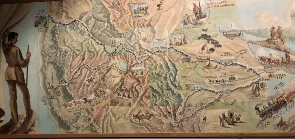 mural of wagon train routes