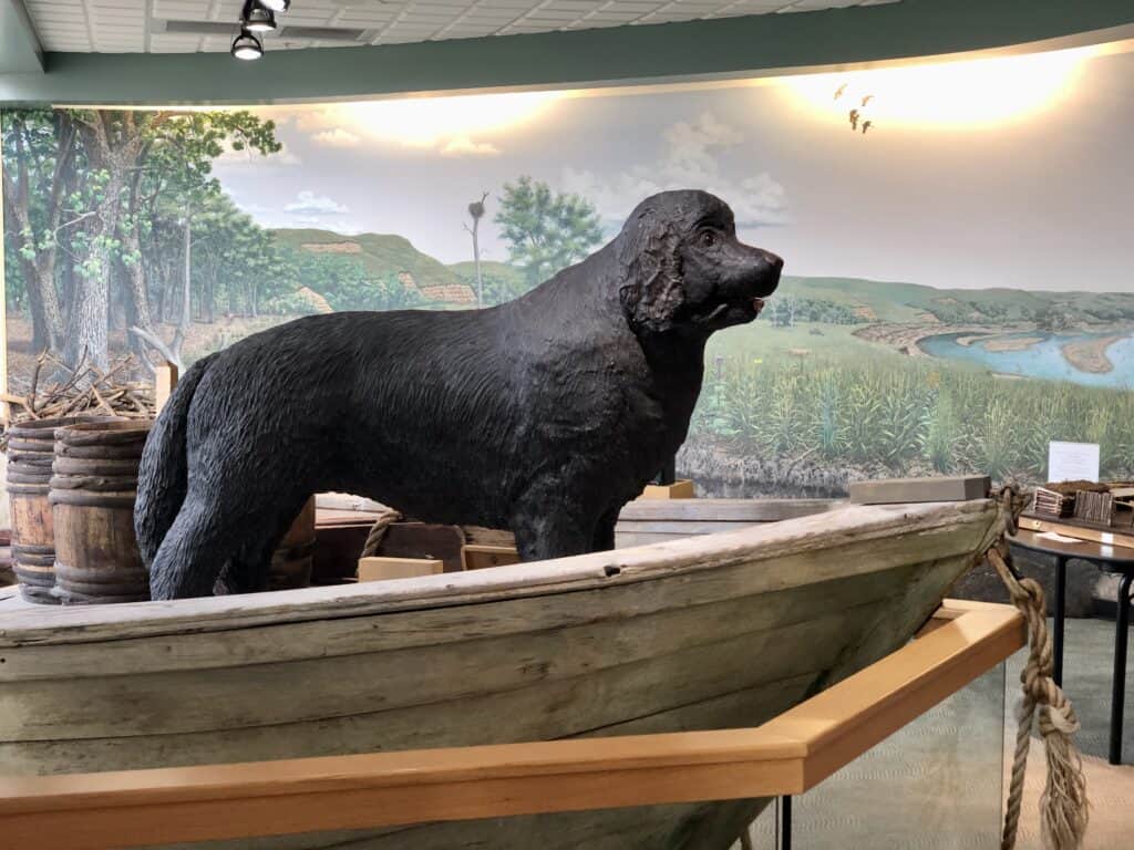 statue of dog on Lewis & Clark boat