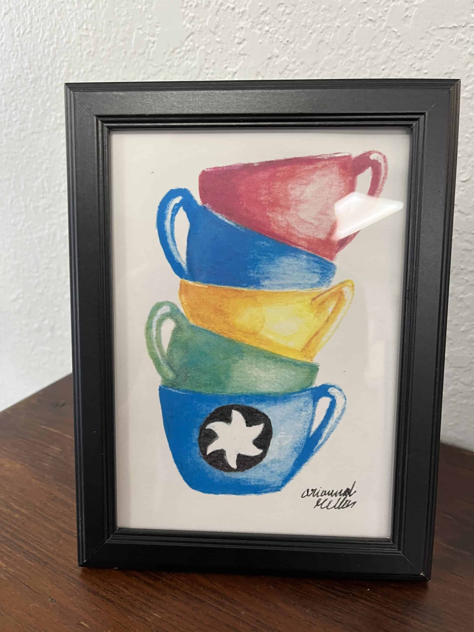 painting of stacked coffee cups