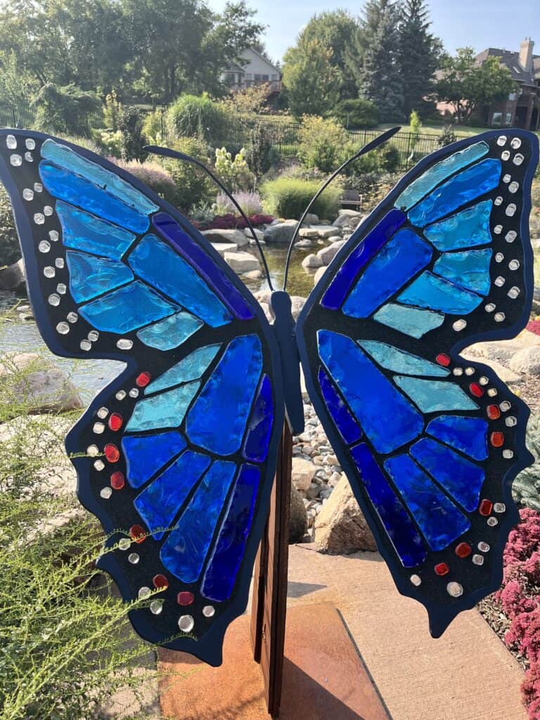glass butterfly sculpture at Reiman Gardens in Ames Iowa