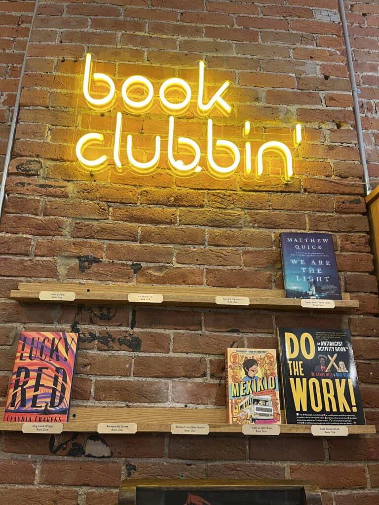 Book Club shelf at Dog-Eared Books in Ames Iowa