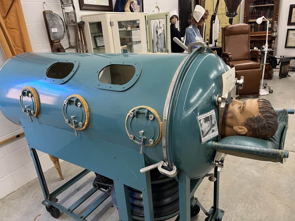 museum display of an iron lung