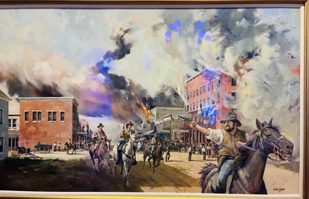 painting of Quantrill's raid of Lawrence, Kansas